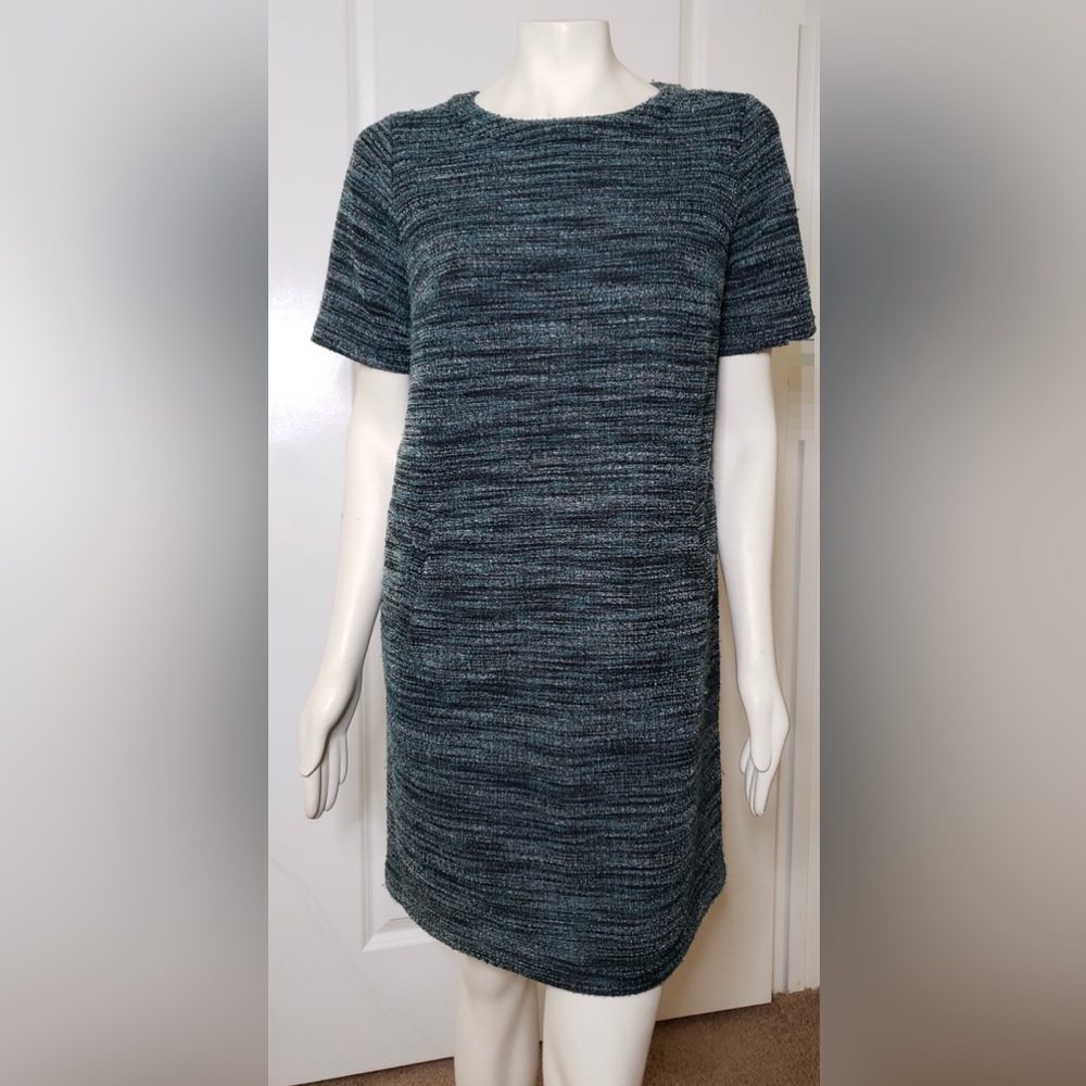 NWT LOFT Teal Blue-Black Marled Knit Midi Dress Size Petite Large